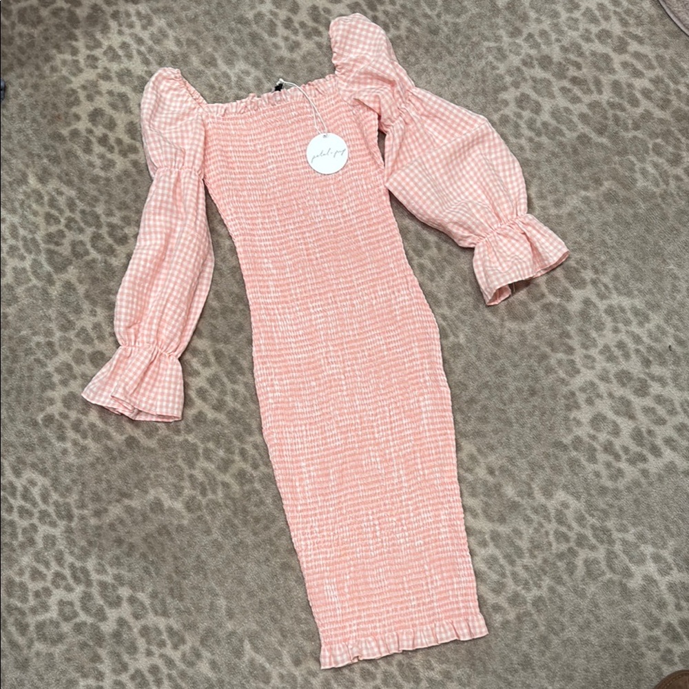 Petal & Pup Pink Embellished Bodycon Dress with Bishop Sleeves